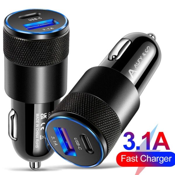 24W Car Charger Fast Charging Dual USB Car Plug Adapter Car Charger Type C Compatible with iPhone 15 Pro Max/15 Pro/15/14/13 Pro Max/12/11