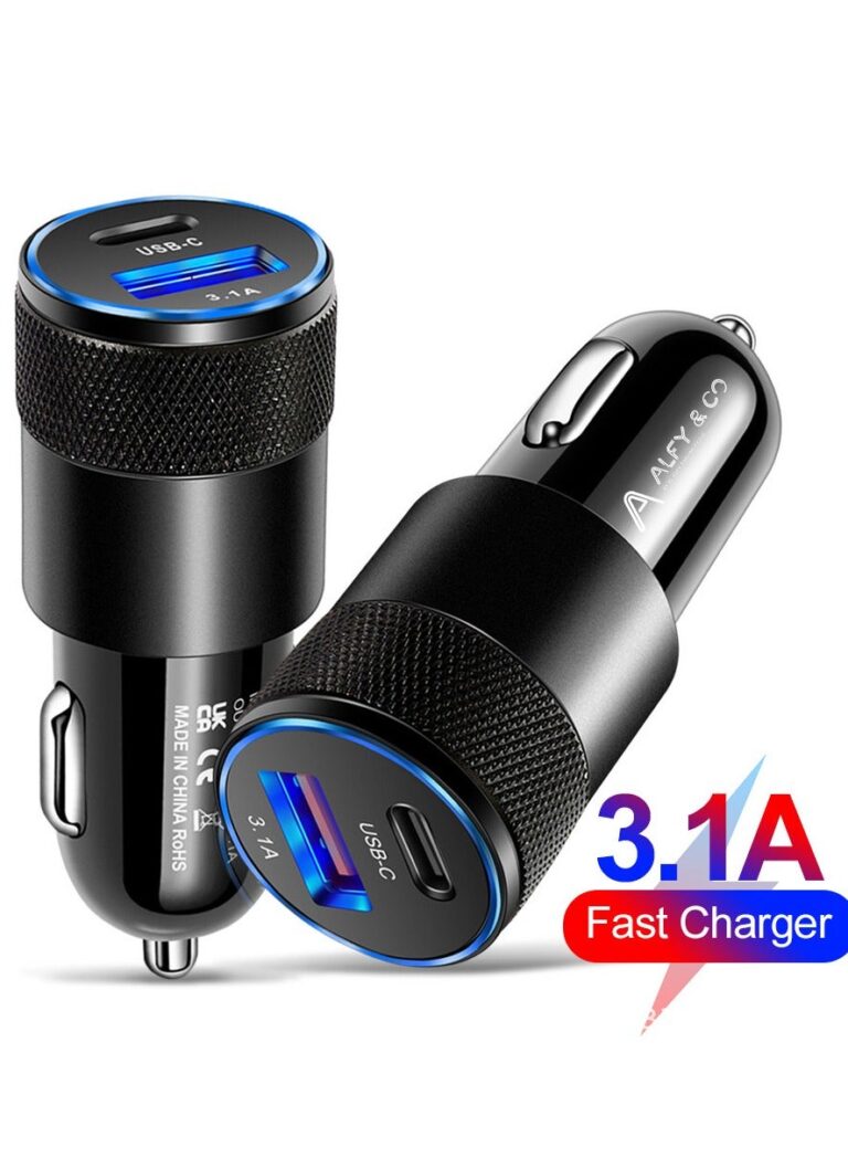 24W Car Charger Fast Charging Dual USB Car Plug Adapter Car Charger Type C Compatible with iPhone 15 Pro Max/15 Pro/15/14/13 Pro Max/12/11