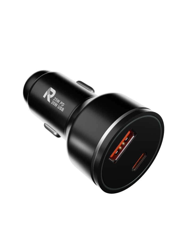 25W PD Fast Car Charger GaN Technology Dual Ports USB A