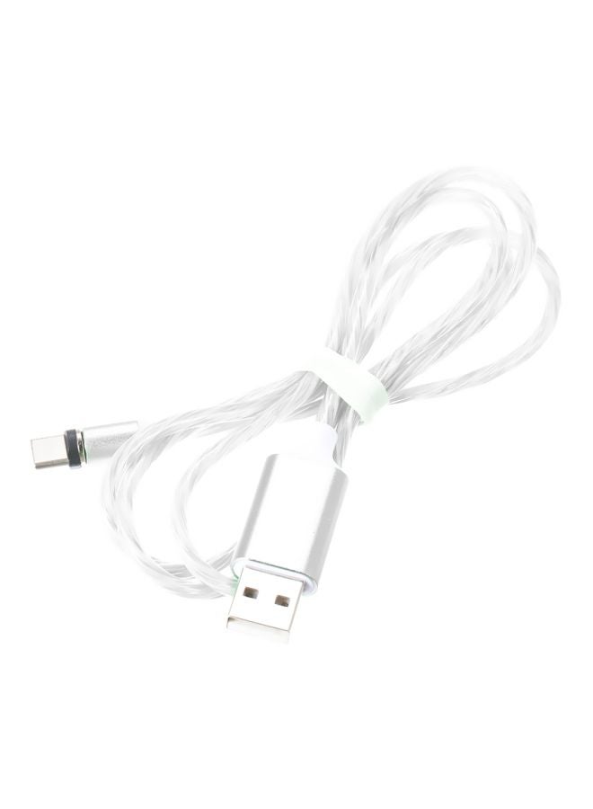 3-In-1 Lightning Micro USB Type-C LED Data Sync Charging Cable With Dust Plug Silver/White