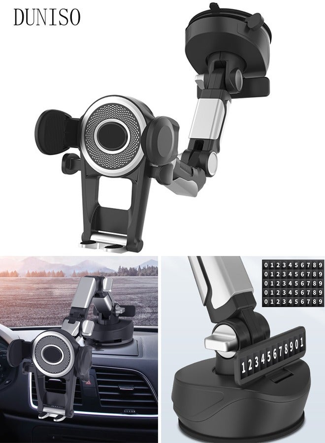 3-In-1 Phone Holder Mount for Car Dashboard Windshield 360 Degree Rotation Dashboard Car Clip Mount Stand Phone Holder Suitable for All Cell Phone Automobile Interior