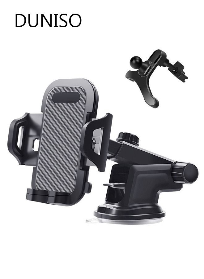 3 in 1 Phone Holder for Car Dashboard Windshield Air Vent Hand Free Long Arm Strong Suction Mount for iPhone 14 13 12 Pro Max Samsung All Cell Phones