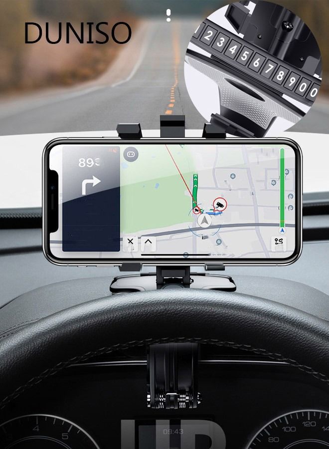 3 in 1 Phone Mount for Car Dashboard With Number Card 360 Degree Rotation Dash Mount Cell Phone Holder Rearview Mirror Car Phone Holder Suitable for All Cell Phone