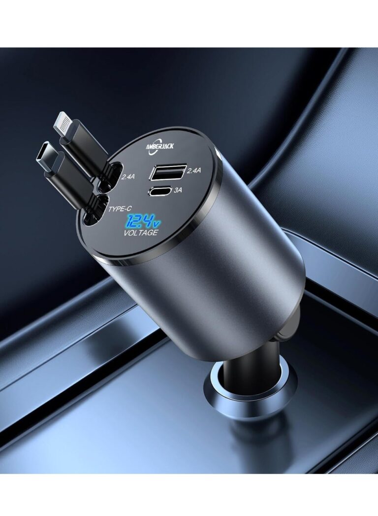 4 in 1 Fast Car Charger 4 Ports Car Charger Adapter Fast Charging Car Cigarette Lighter Plug for iPhone Type-C+iPhone