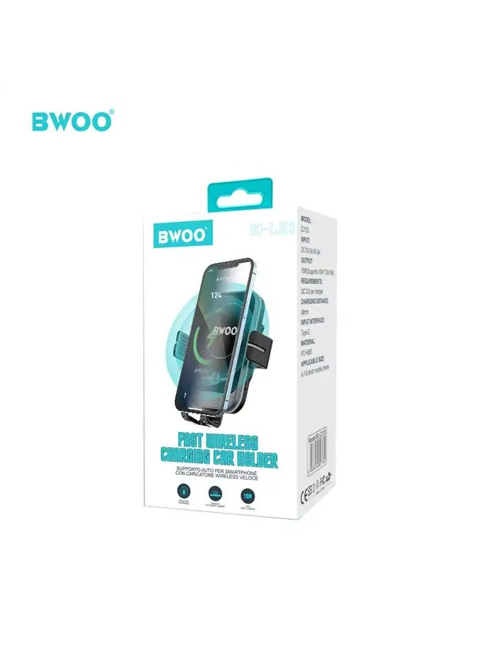 BWOO car mobile holder with wireless charger pc+abs material 15w fast charging wireless charger for car