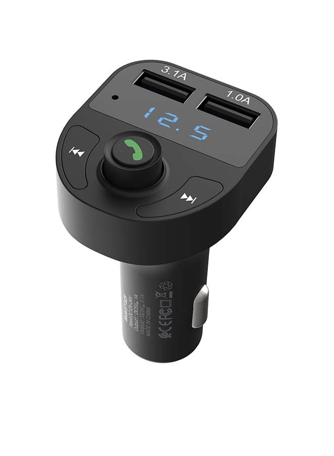 Bluetooth FM Transmitter Fast Car Charger Black