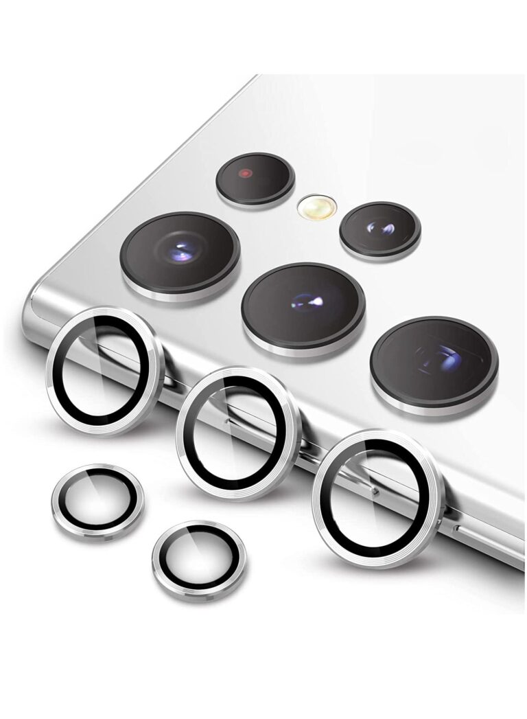 Camera Lens Protector for Samsung Galaxy S23 Ultra 5G 6.8-Inch 9H Tempered Glass Metal Individual Ring Cover HD Clear Set of 5 White