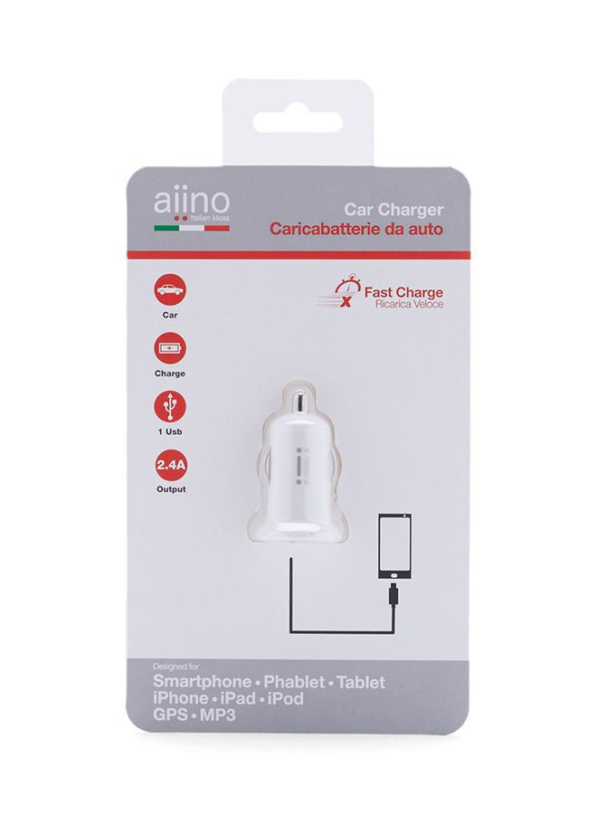 Car Charger 2.4A With Single USB White