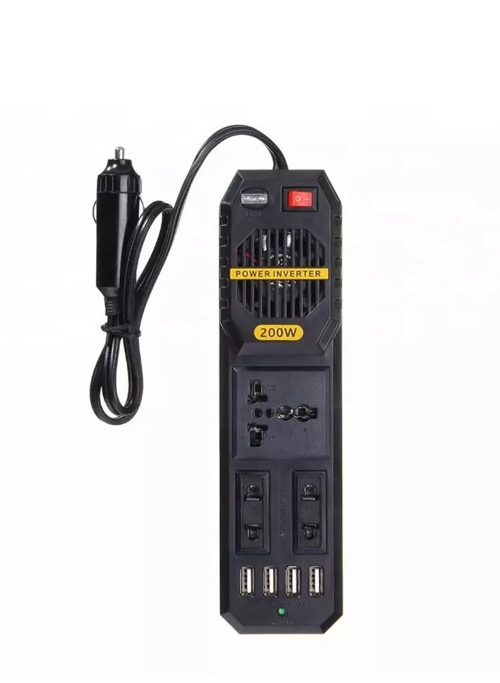 Car Power Inverter 200W DC 12V to AC 220V Car Power Inverter with 4 USB Ports Multi-Protection Car Charger Adapter