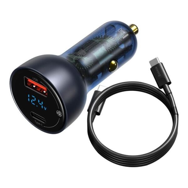 Dual USB A + C Car Charger 65W 5A SCP Quick Charge 4.0+ Power Delivery 3.0 LCD Display with 1m Type-C Cable Black