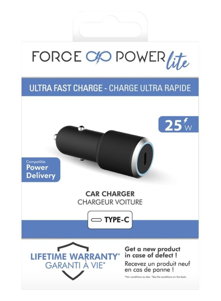 Force Power Lite Car Charger 25W USB C PD  Power Delivery Black