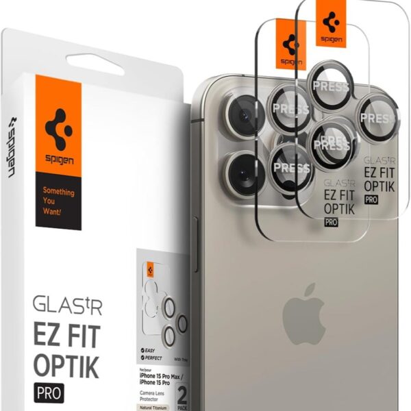 Glastr Ez Fit Optik PRO for iPhone 15 Pro MAX and iPhone 15 PRO Camera Lens Screen Protector - Natural Titanium [2 Pack]