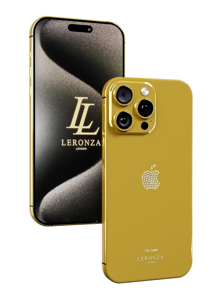 LERONZA Luxury Customized 24K Gold iPhone 15 Pro Max with Simulated Diamond Logo