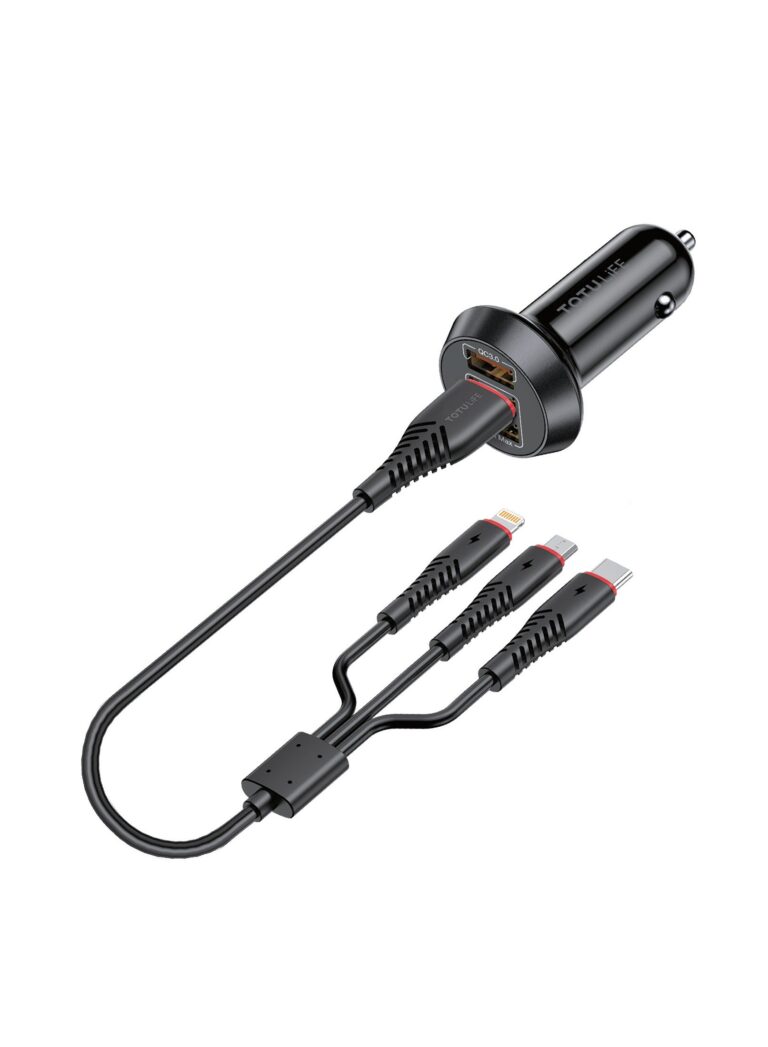 SMART Series Car Charger QC + 3in1 Cable - Black