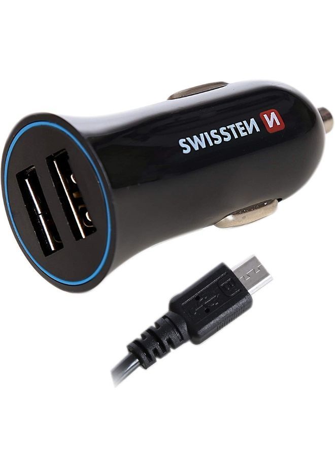 SWISSTEN fast charging CAR CHARGER 2.4A POWER WITH 2x USB + CABLE USB-C