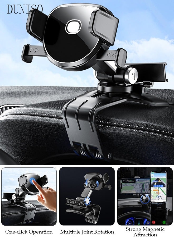 Upgraded Car Phone Holder Mount for Center Console Anti-Shake Phone Holder with Clamp and Number Plate for All Cell Phones