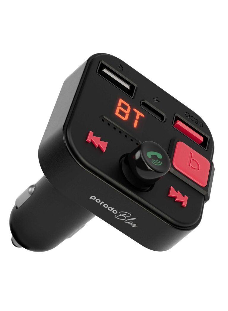 Wireless FM Transmitter With Dual QC3.0 & Type-C Port - Black