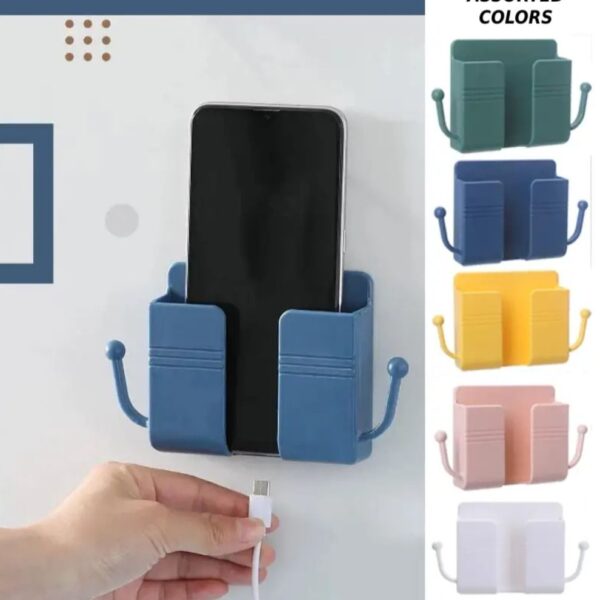 1-Piece Wall Mount Mobile Phone Charging Holder Storage Organizer With Hooks For Storing Small Objects - Assorted