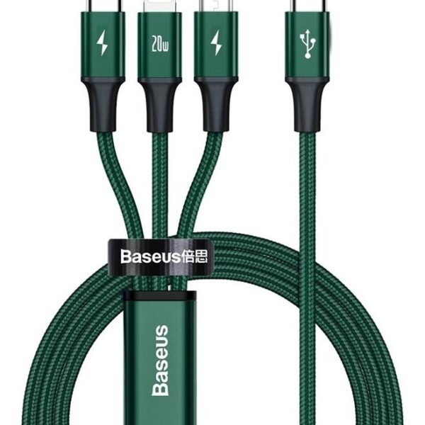 1.5M 3 In 1 Fast Charging Nylon Braided Cable 20W PD USB Type C To Lightning Micro Type C For iPhone 14 13 12 11 Xs Max iPad Samsung Xiaomi And More Green