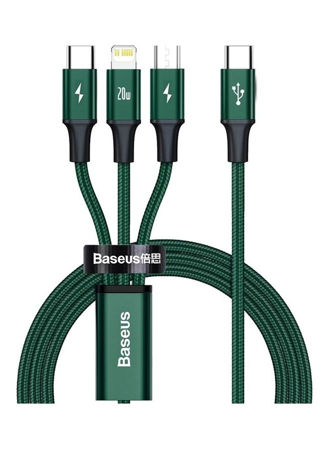 1.5M 3 In 1 Fast Charging Nylon Braided Cable 20W PD USB Type C To Lightning Micro Type C For iPhone 14 13 12 11 Xs Max iPad Samsung Xiaomi And More Green