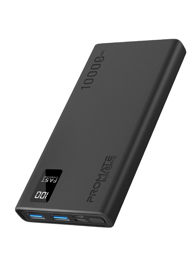 10000 mAh 10000mAh Compact Smart Charging Power Bank with Dual USB-A & USB-C Output 10W Black