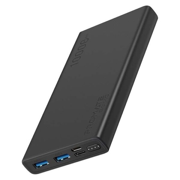 10000 mAh 10000mAh Compact Smart Charging Power Bank with Dual USB Output Black