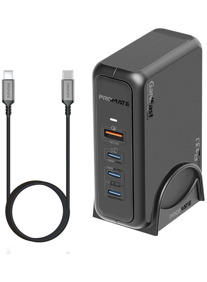 140W Super Speed GaNFast Charging Station With Power Delivery 3.1 & Quick Charge 3.0 - 140/100/30W USB-C port