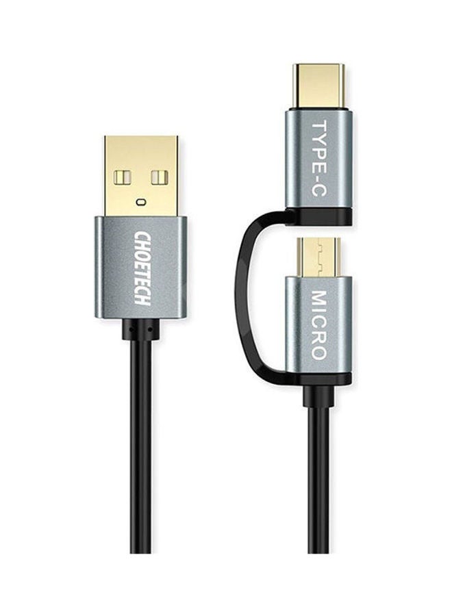 2-In-1 USB To Micro USB And USB-C Cable Black