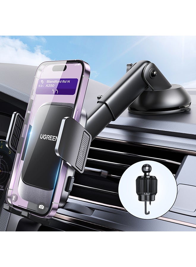 2 In 1 Universal Suction Cup And Air Vent Car Phone Mount For Dashboard Windshield Mobile Holder Car With Heat Resistant Strong Suction Cup Car Phone Mount Compatible With iPhone 15 14 13 S24 S23 Black