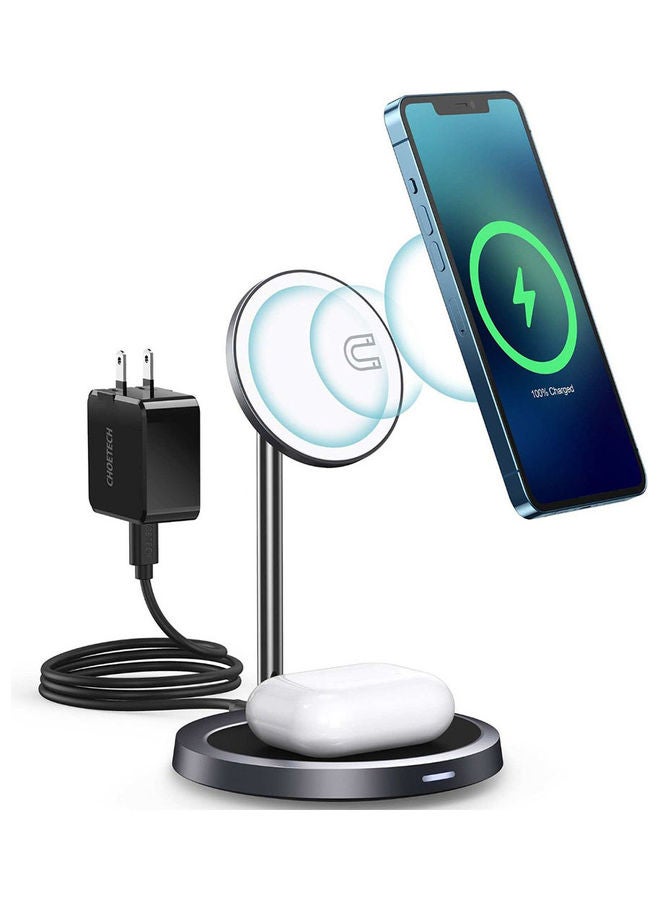 2-In-1 iPhone Magnetic Wireless Charger Stand for IPhone 13/12 & Apple AirPods Silver