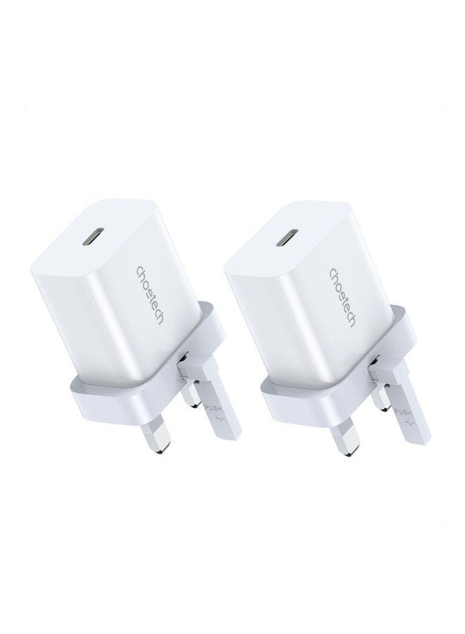 2-Pack 20W Type C Power Delivery PD Fast Charger White