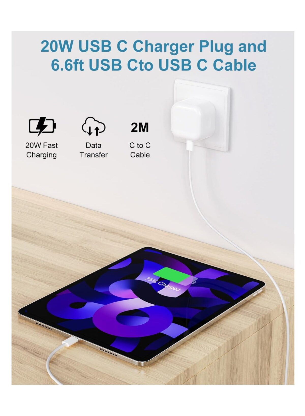 UK Wall Plug Adapters and Durable Nylon Braided Type C to C Charging Cable for iPhone 15 Plus Pro Max