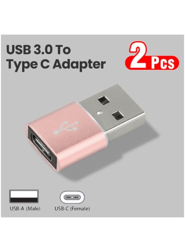 2-Pieces USB-A to Type-C Converter OTG Adapter With Advanced USB 3.0 Technology Supporting Data Transfer And Charging Rose Gold