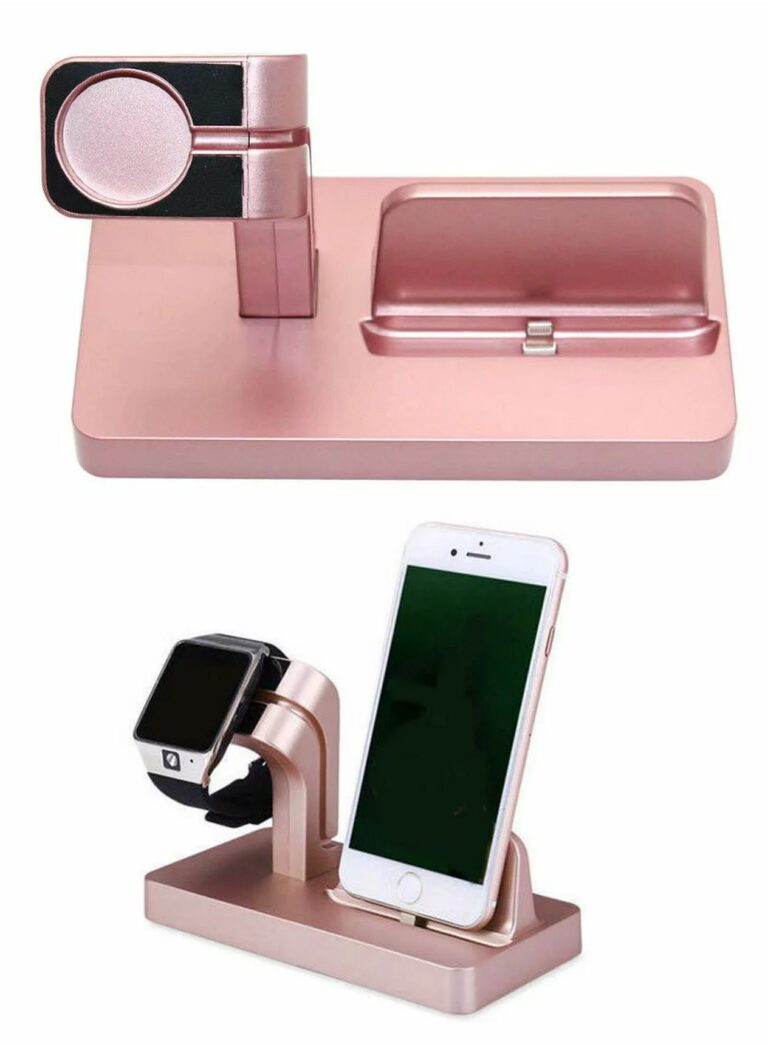 2 in 1 Wireless Charging Dock Holder Charging Base Wireless Charging Stand for iPhone iWatch Rose Gold