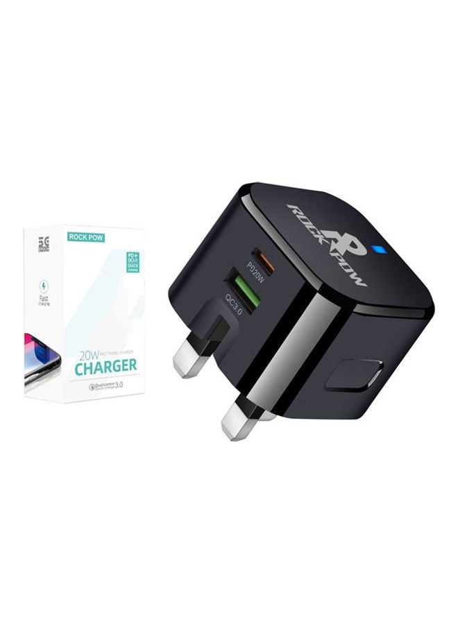 20W UK Type C Fast Charger Adapter Black