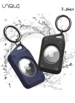 2Pcs Airtag Holder Waterproof Air Tag Case Keychain Protective Cover for Apple Airtags Key Chain with Loop Ring(Black + Blue)