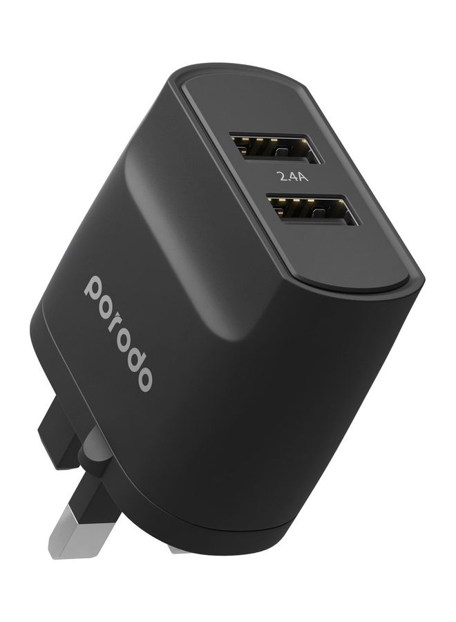 3 Pin Dual Port Wall Charger 2.4A/12W UK Fast Charging Adapter