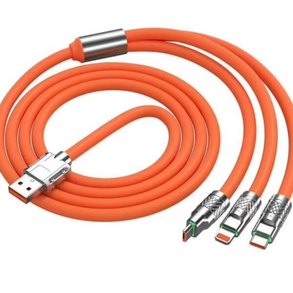 3 in 1 Metal USB Protection Charge Cable Fast Charging Data Cable For Micro Type-C Silicone Quickly Charger 120W