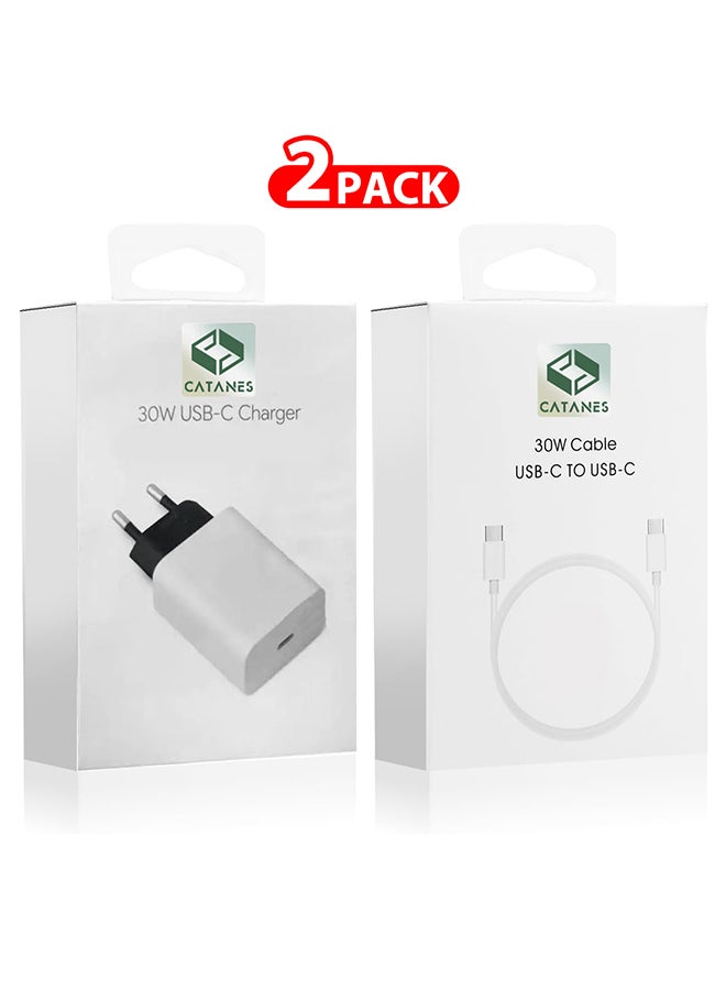 30W USB-C Super Fast Charger 2 Pins Charger and Cable Compatible with USB-C Devices Fast Charging Phone Charger USB-C to USB C Sync Charge Cable Included