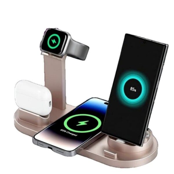 6-in-1 Universal Fast Charging Station Wireless Charger Station For Mobile Phone Watch Headphones（Rose Gold）