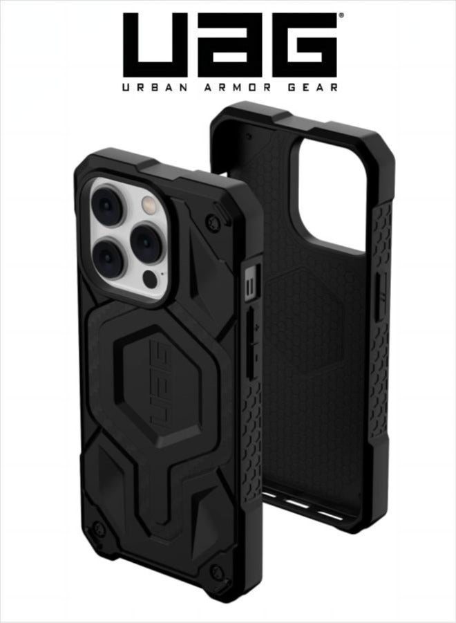 Apple iPhone 13 Pro Case Carbon Fiber 6.1" Monarch Pro Build-in Magnet Compatible with MagSafe Charging Rugged Shockproof Dropproof Premium Protective Cover - Black