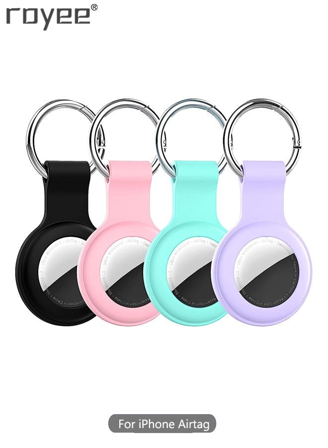 Compatible with AirTag Case Holder Silicone Key Ring/Chain Compatible with Apple AirTag GPS Item Finders Accessories 4 Pack