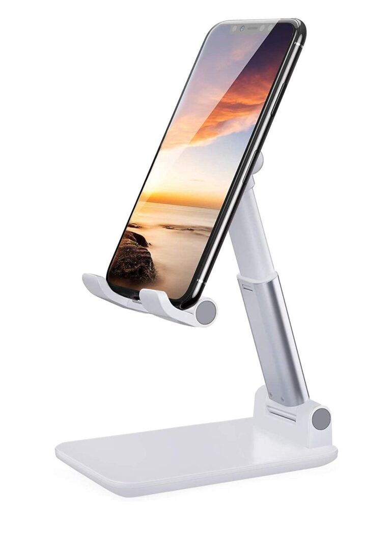 Desktop Cell Phone Stand Foldable Mobile Phone Holder for Tablet iPhone Samsung Nokia Huawei Redmi Adjustable Cell Phone Mount Stand for Bed Side Table Desktop