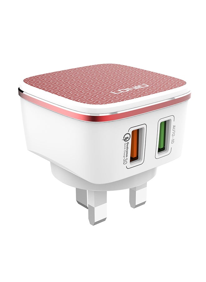 Dual USB Wall Charger With Cable White/Red