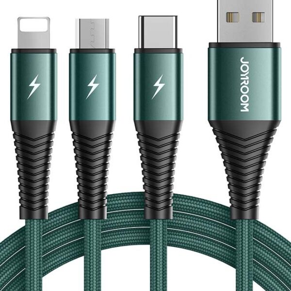 Fast Charging Braided 3 In 1 USB Cable Green