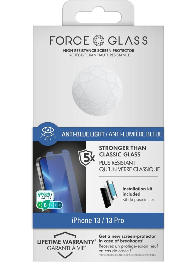 Force Glass iPhone 13 / 13 Pro Flat Anti Blue Light Screen protectors Lifetime Warranty