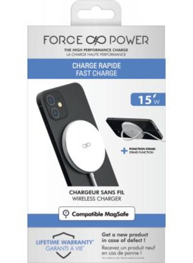 Force Power 15W MagSafe Compatible Wireless Charger Stand function Lifetime Warranty White