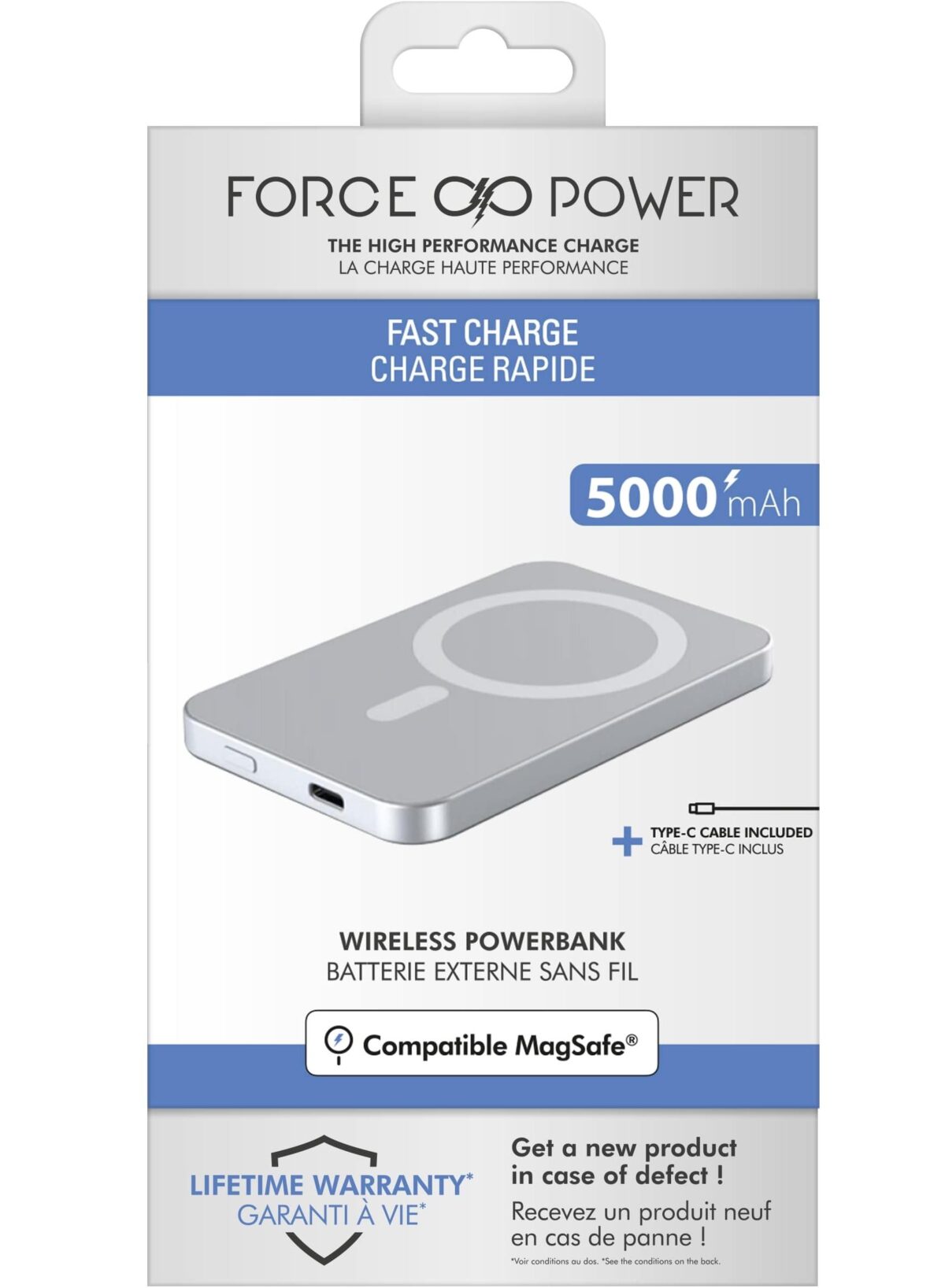 Force Power 5000mAh Powerbank MagSafe Compatible Wireless Charge 15W Gray