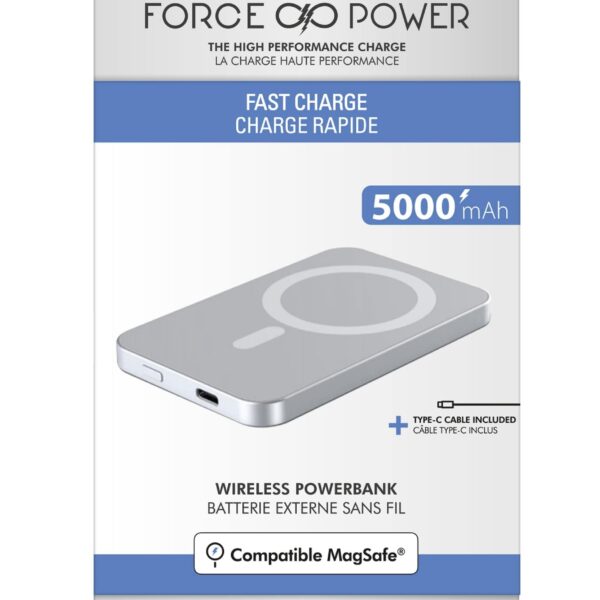 Force Power 5000mAh Powerbank MagSafe Compatible Wireless Charge 15W Gray