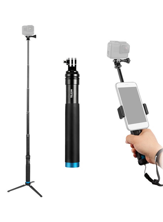 Handheld Extendable Monopod Selfie Stick With Tripod Holder Black